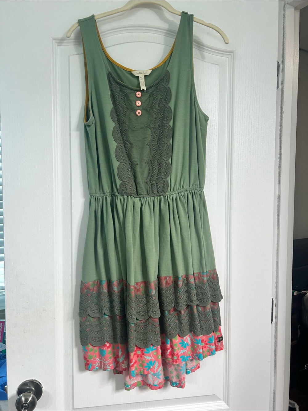 Matilda Jane Sage Green Layered Dress with Coral Floral Hem